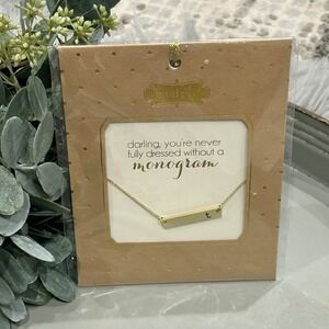 Mud Pie Women's Chelsea Initial‎ Bar 16in Initial "T" Bar Gold Necklace NEW